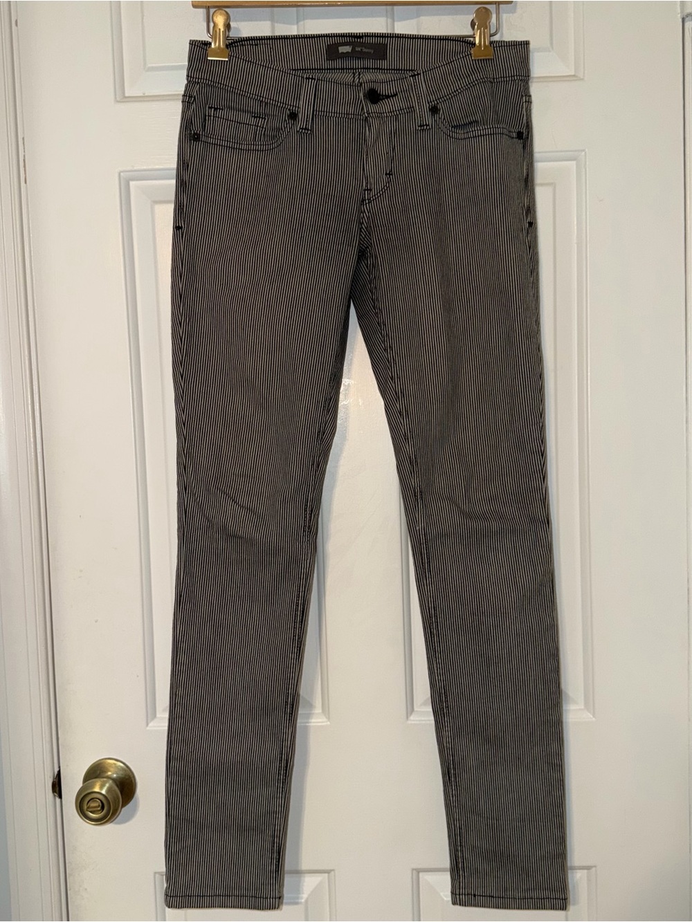 Levi’s 524 skinny vintage vtg Striped pinstripe Jeans low rise black gray 28